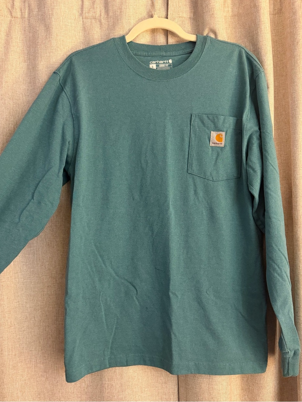 Carhartt Force Relaxed Fit Sea Pine Long Sleeve Pocket Logo T-Shirt Size Small